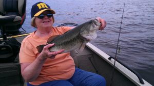 Big bass caught on small craw bait